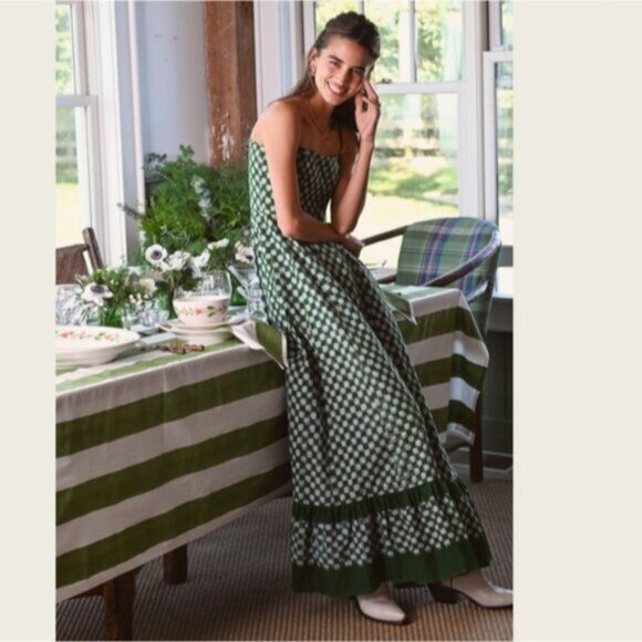 Green/White Checkmate Checkered Maxi Pleated Dress - Picture 7 of 16